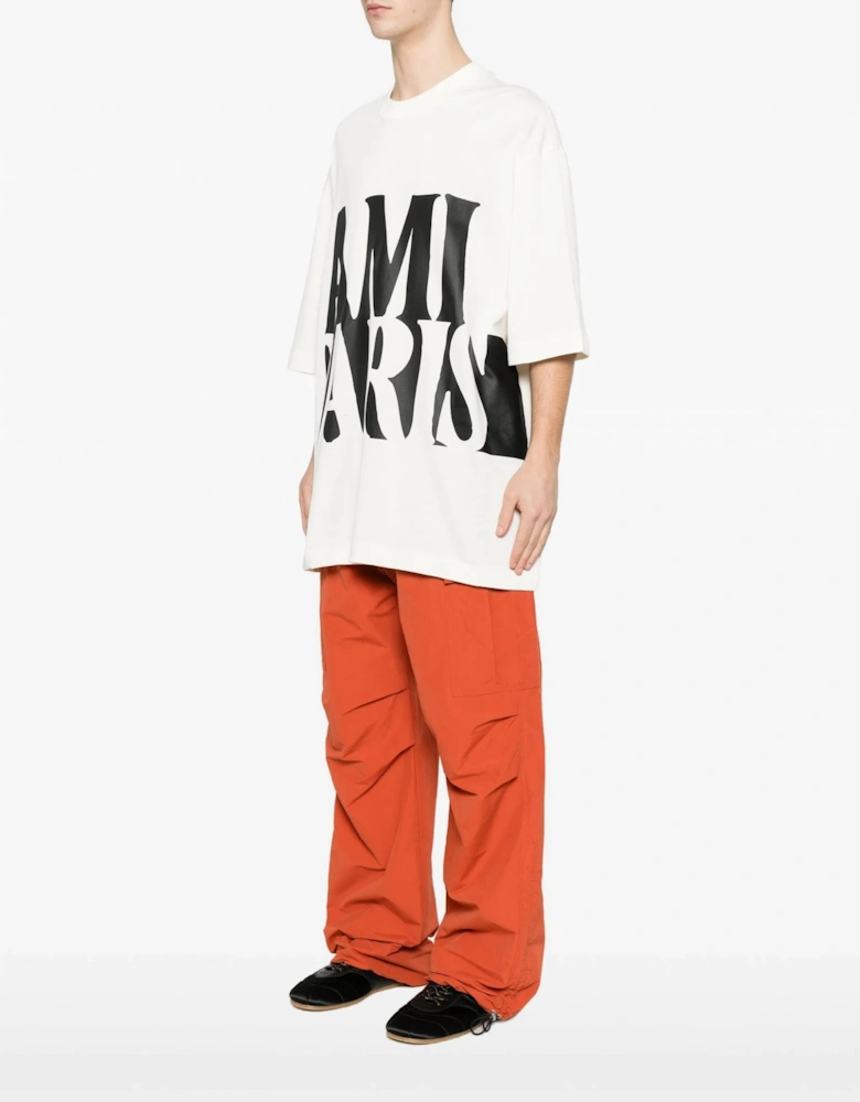 Oversized Ami Paris Print T-Shirt Cream