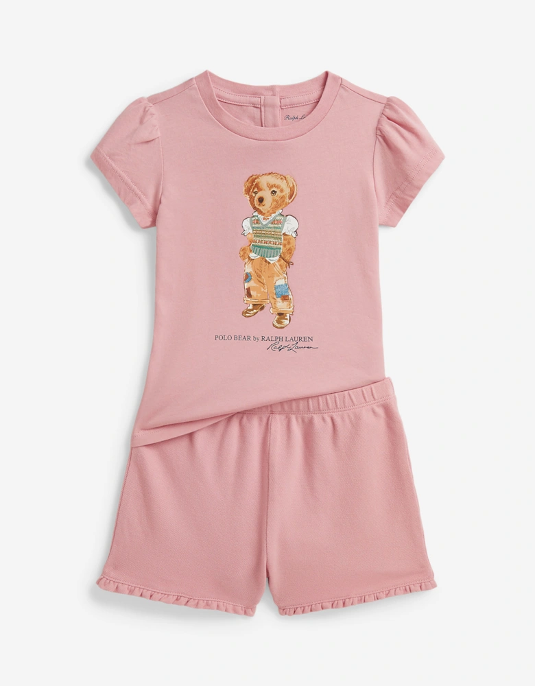 Ralph Lauren Baby Girls Polo Bear Short Set in Pink