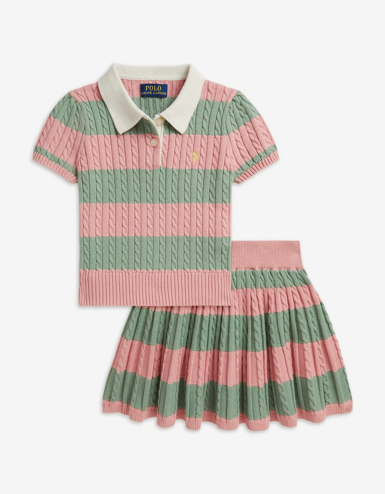 Ralph Lauren Girls Striped Skirt Set in Pink