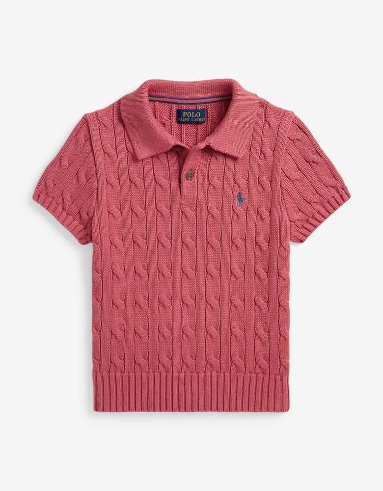 Ralph Lauren Boys Cotton Cable Knit Polo Shirt in Pink