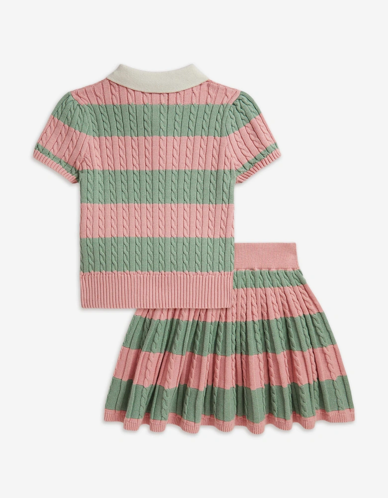 Ralph Lauren Girls Striped Skirt Set in Pink