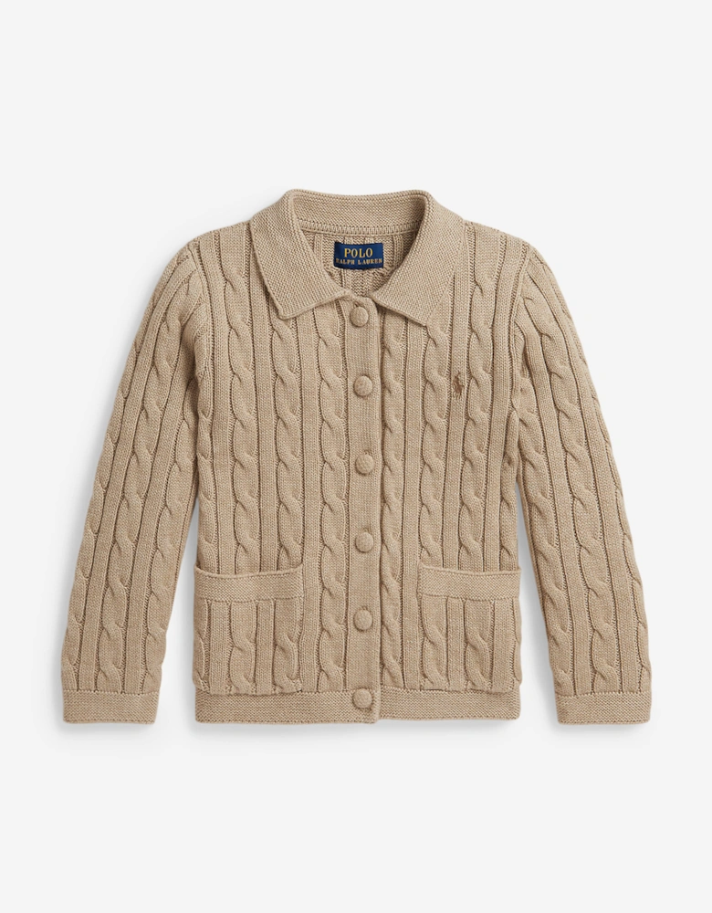 Ralph Lauren Girls Cable Knit Cardigan in Beige