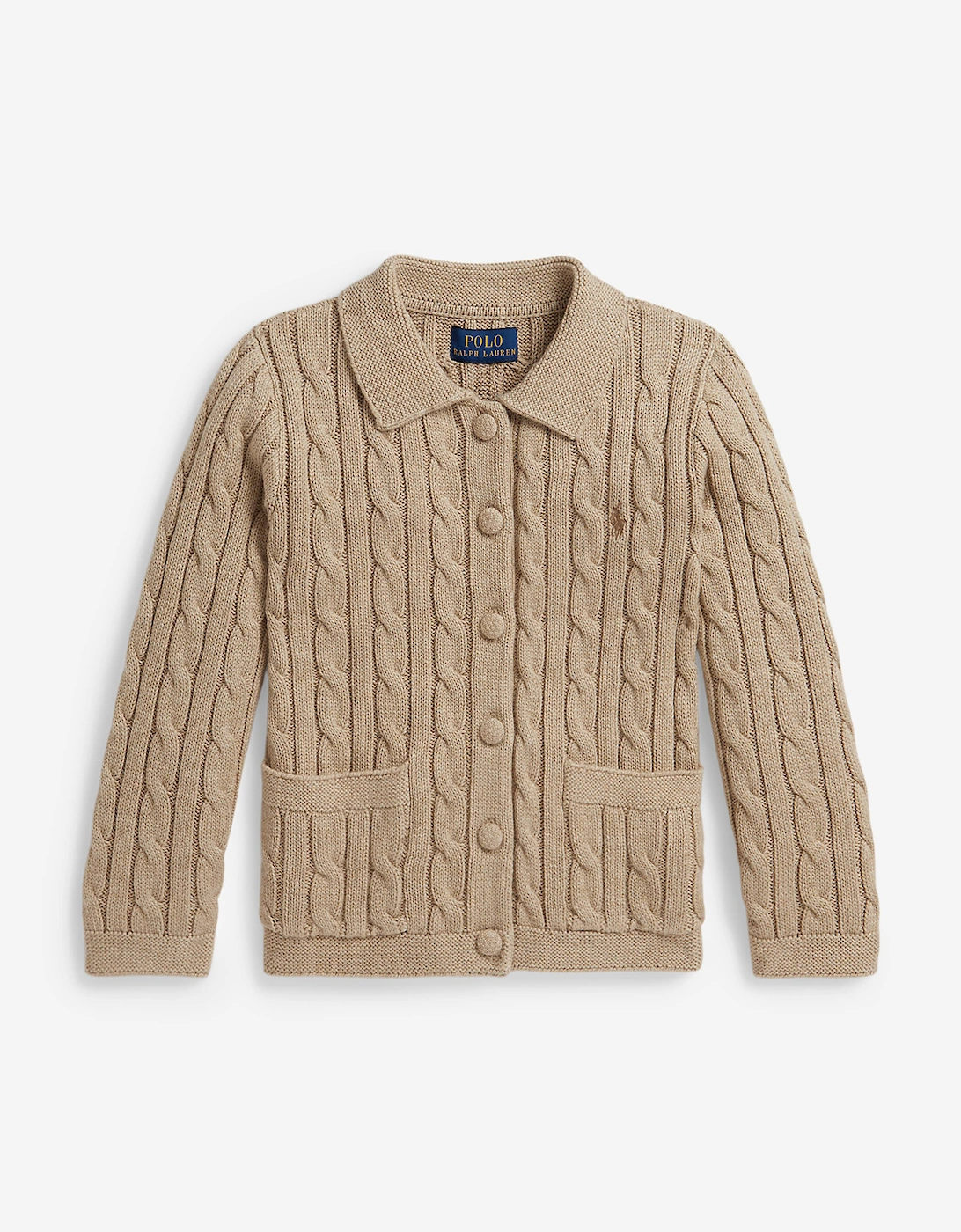 Ralph Lauren Girls Cable Knit Cardigan in Beige, 6 of 5