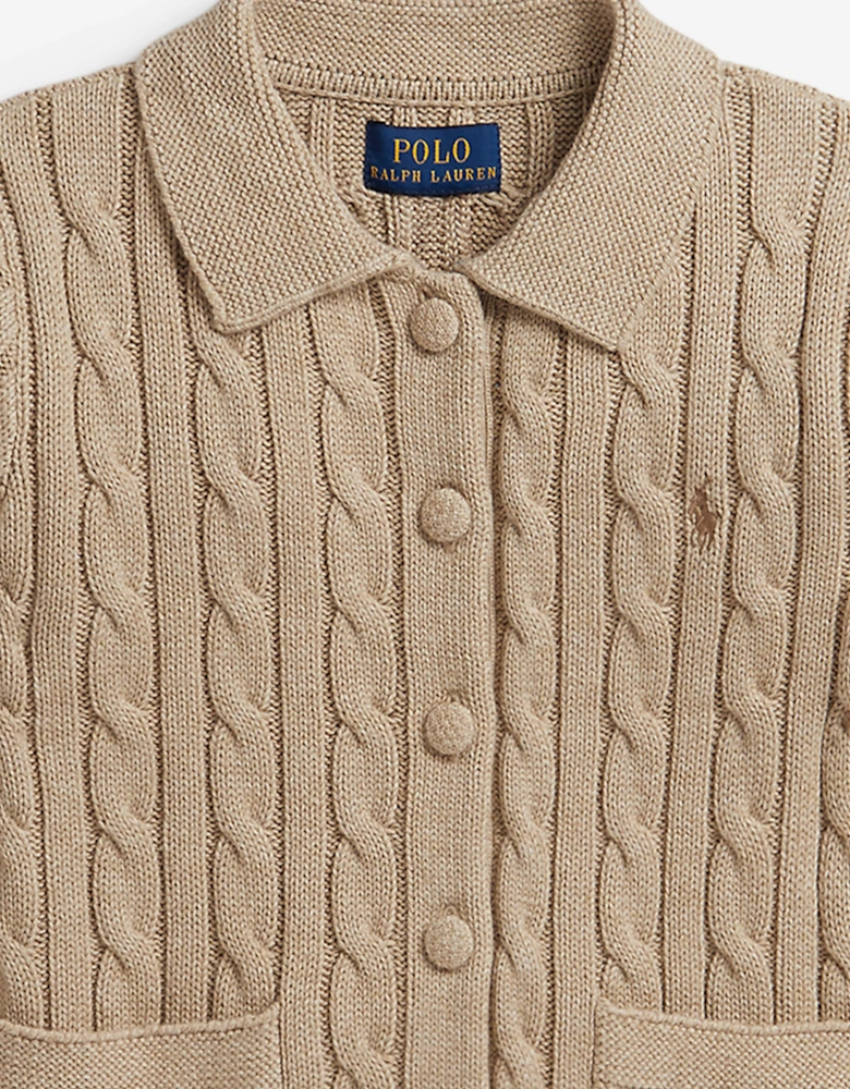 Ralph Lauren Girls Cable Knit Cardigan in Beige