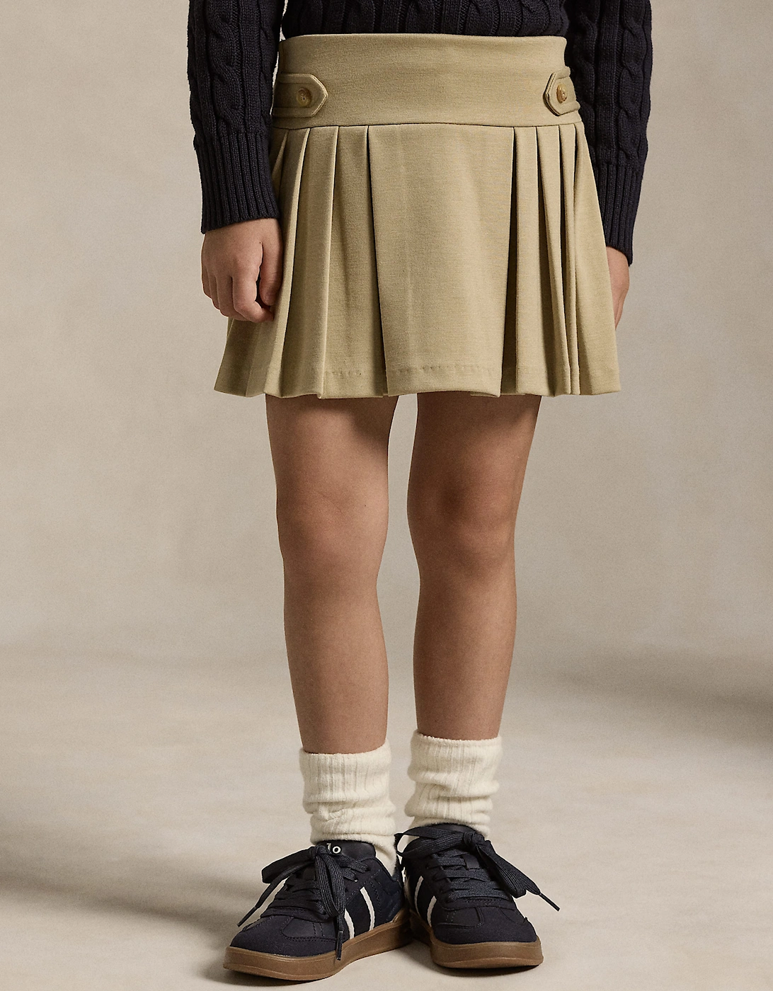 Ralph Lauren Girls Ponte Roma Pleated Skort in Beige