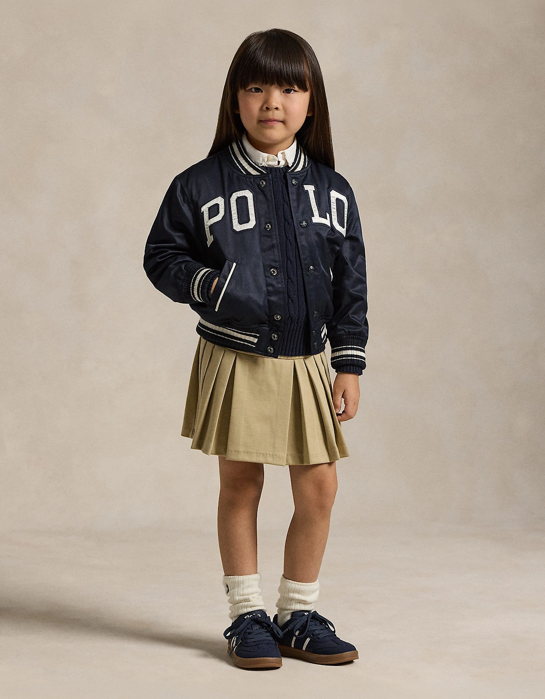 Ralph Lauren Girls Ponte Roma Pleated Skort in Beige
