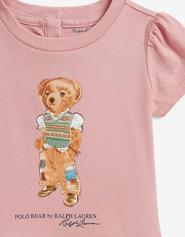Ralph Lauren Baby Girls Polo Bear Jersey Dress in Pink