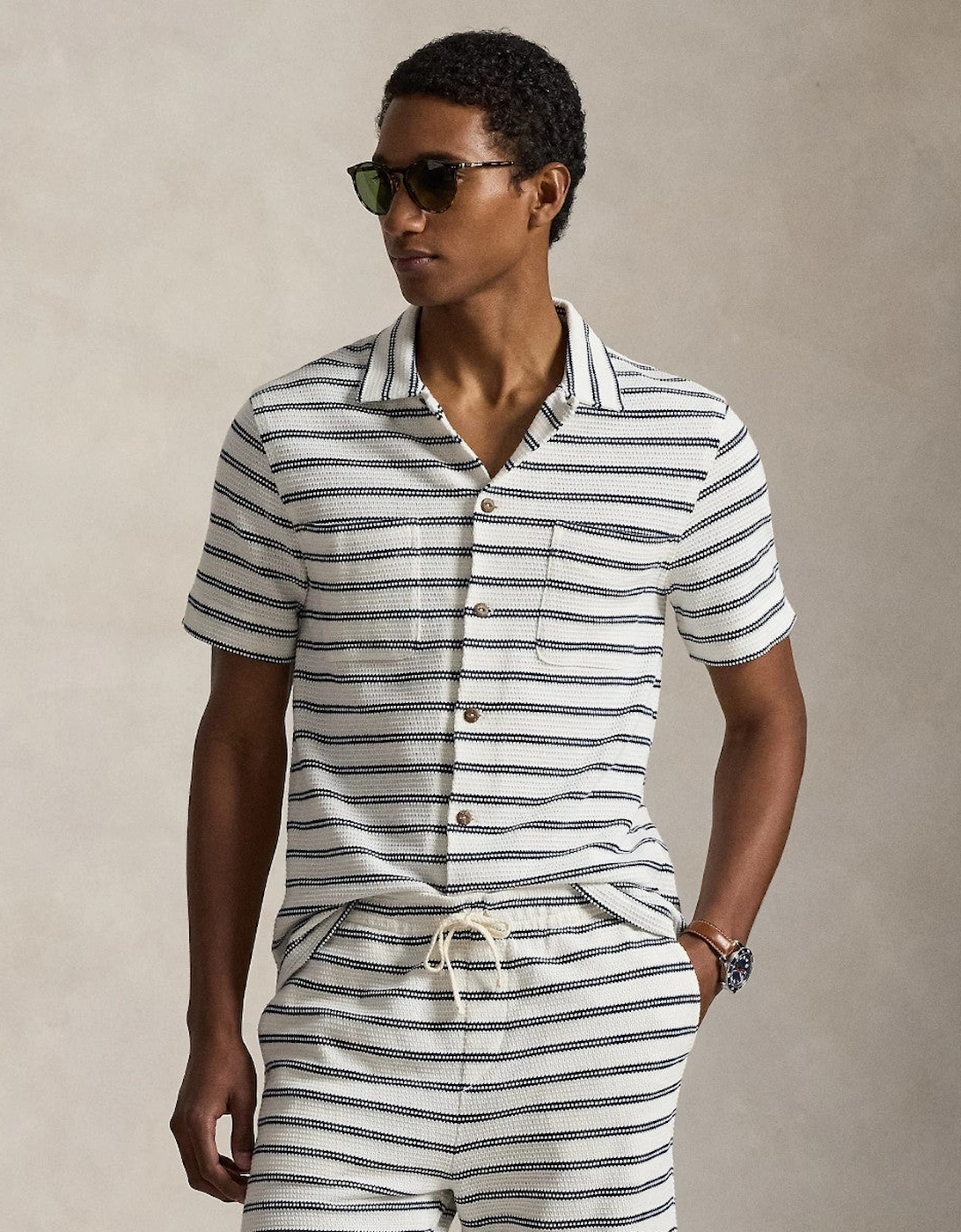 Polo Ralph Lauren Knitted Stripe Sport Shirt 001 Pale Cream
