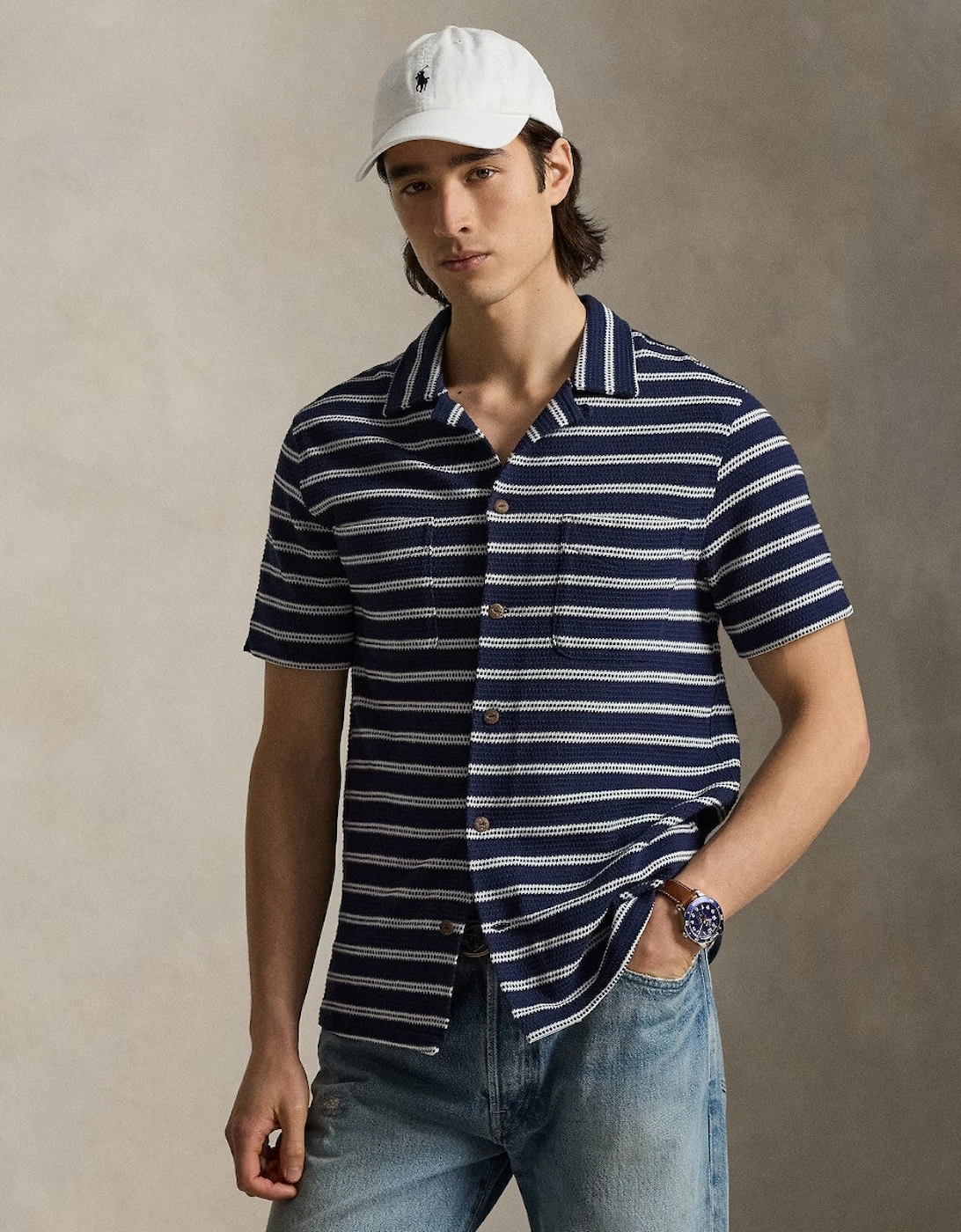 Polo Ralph Lauren Knitted Stripe Sport Shirt 002 Newport Navy