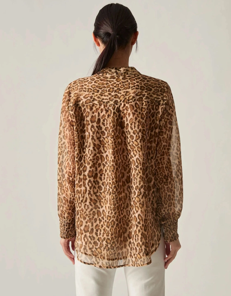 Camel Leopard Print Blouse