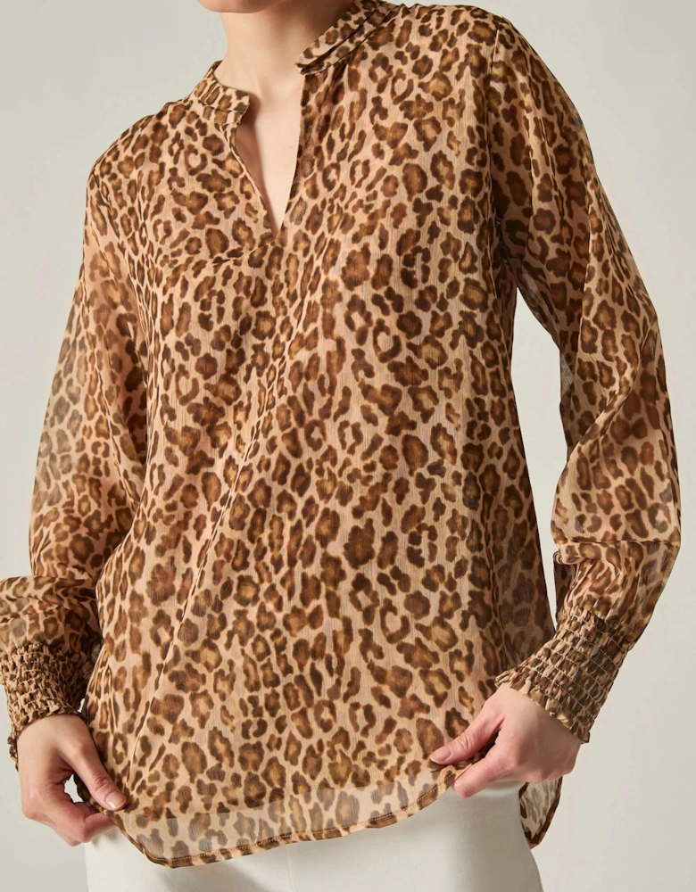 Camel Leopard Print Blouse