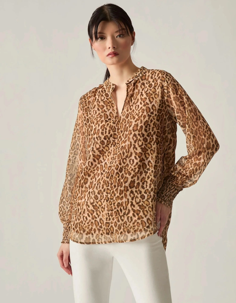 Camel Leopard Print Blouse