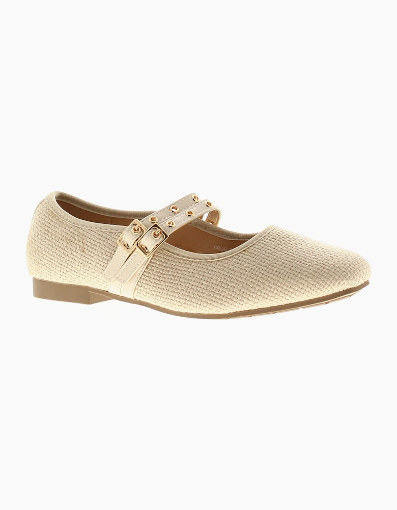 Apache Womens Flat Shoes Halima Buckle beige UK Size