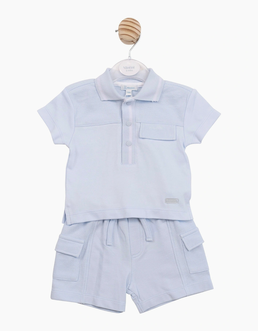 Boys Pale Blue Waffle Polo Short Set