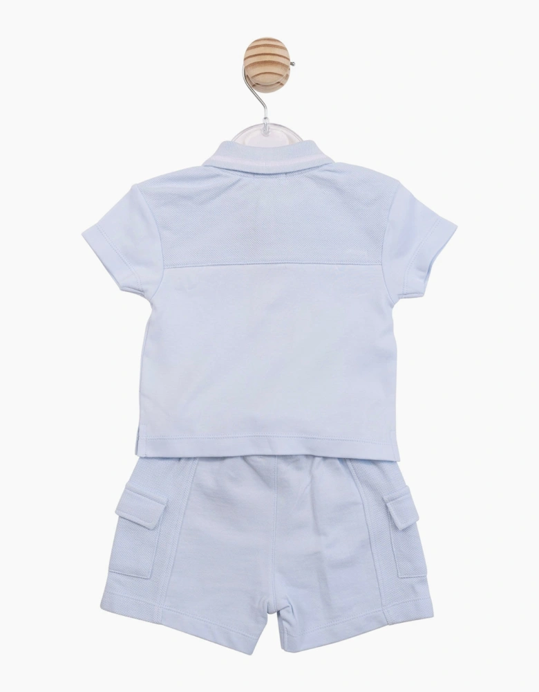 Boys Pale Blue Waffle Polo Short Set