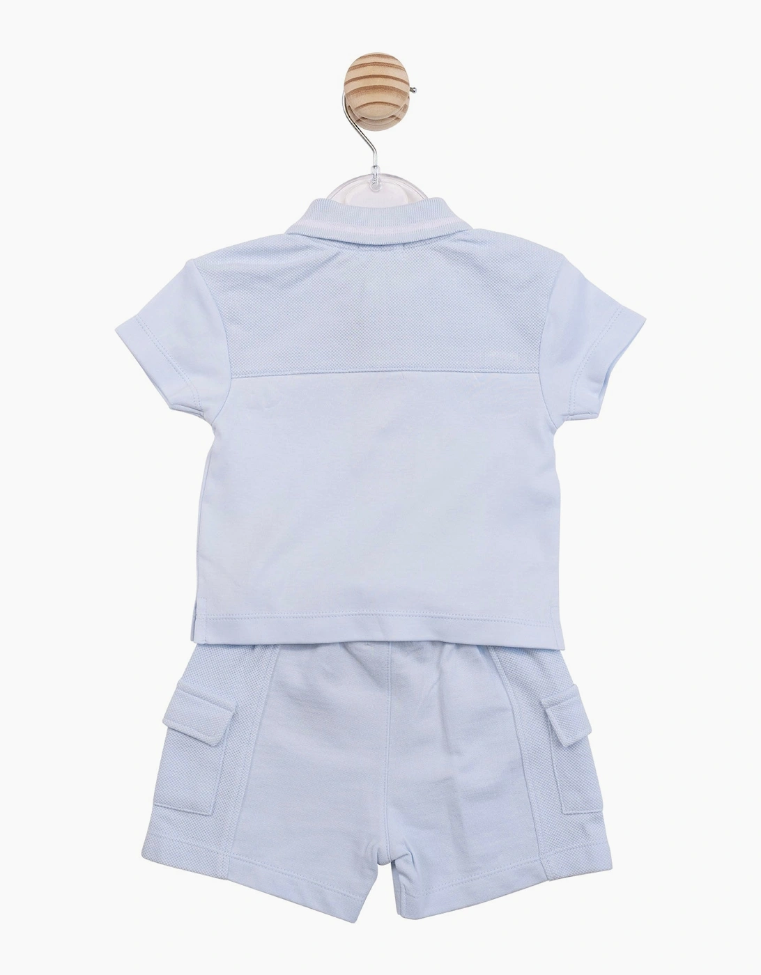 Boys Pale Blue Waffle Polo Short Set
