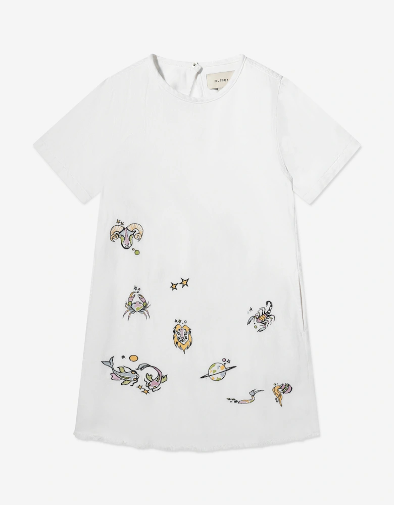 DL1961 Girls Kiki Star Signs T-Shirt Dress in White