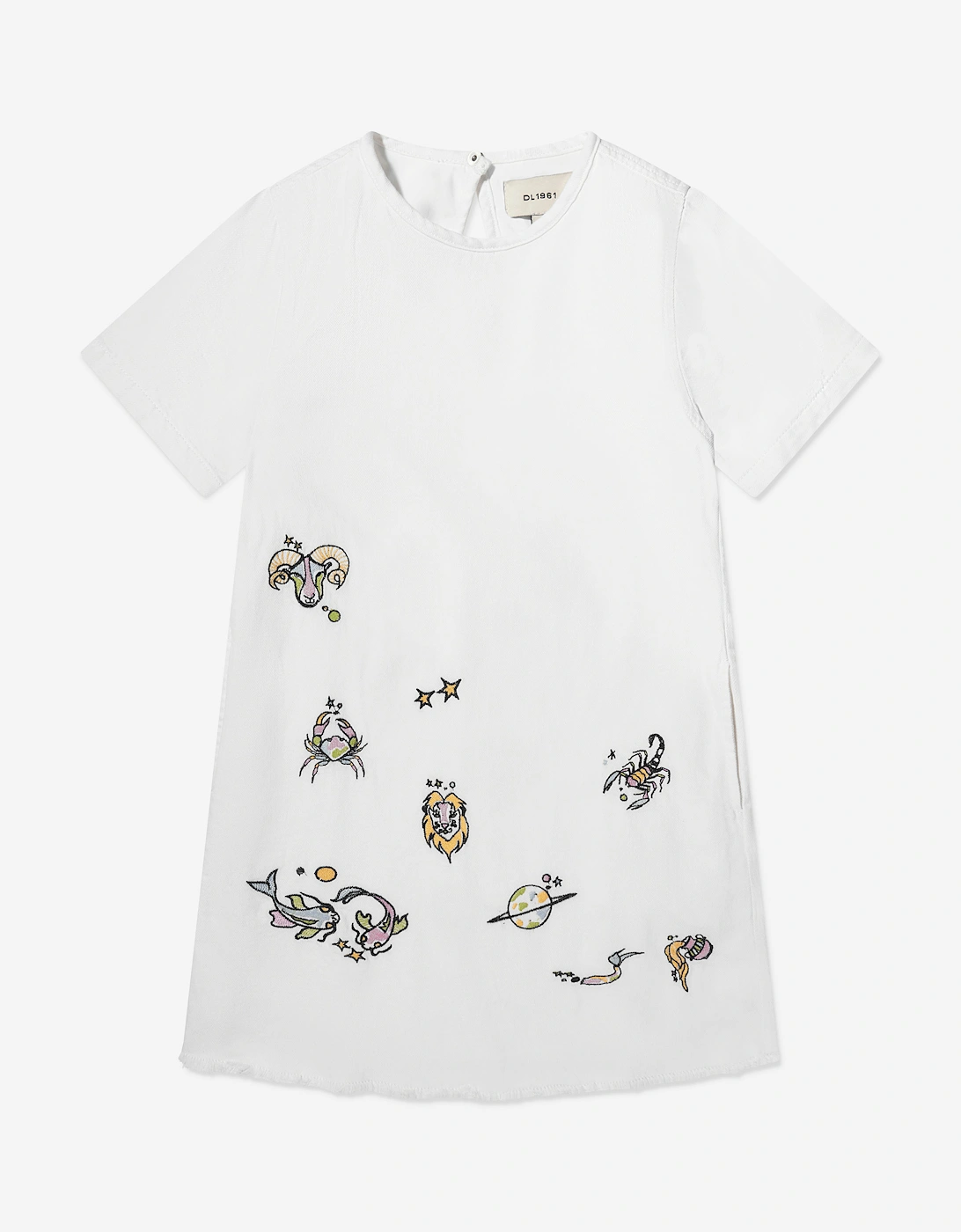 DL1961 Girls Kiki Star Signs T-Shirt Dress in White, 6 of 5