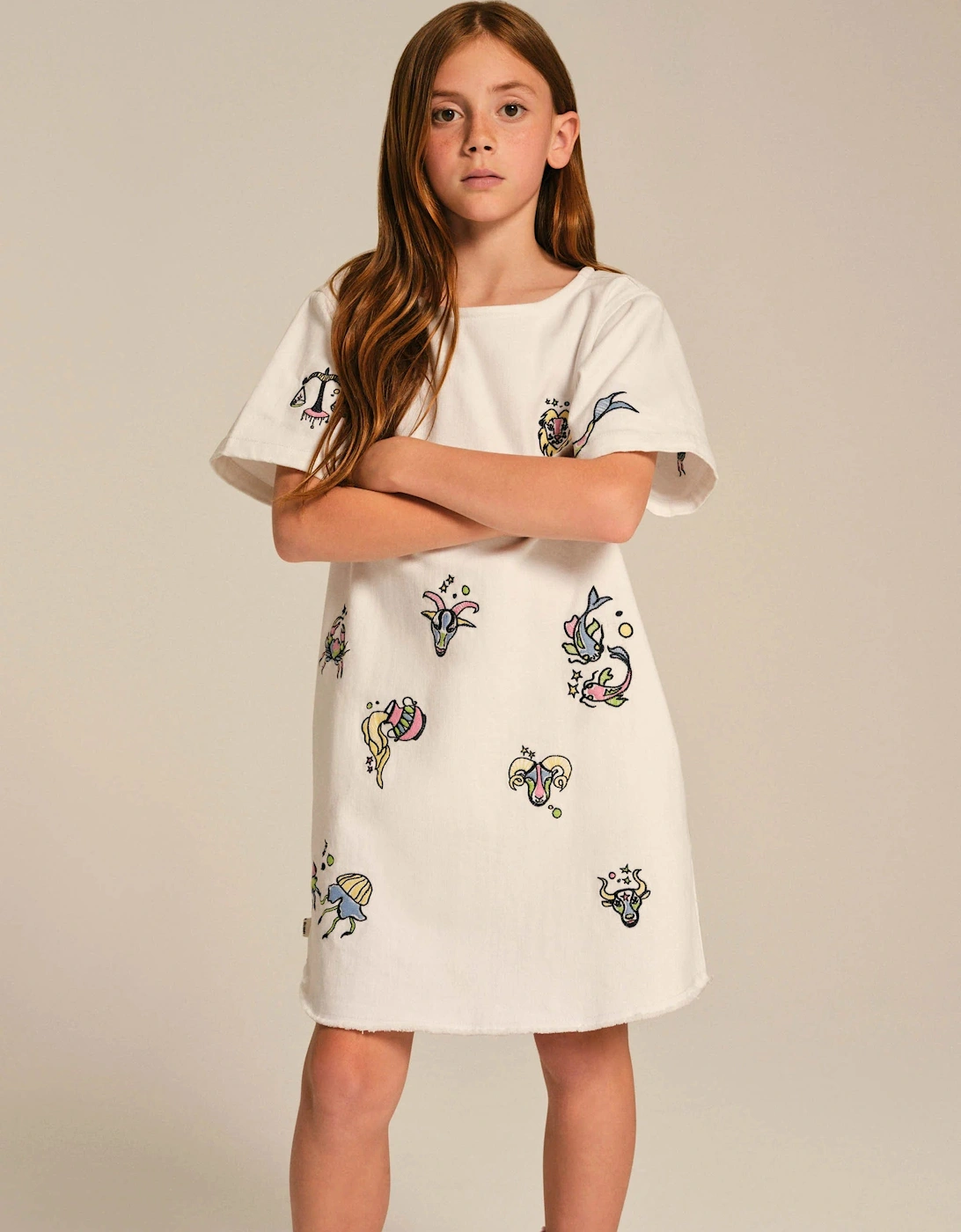 DL1961 Girls Kiki Star Signs T-Shirt Dress in White