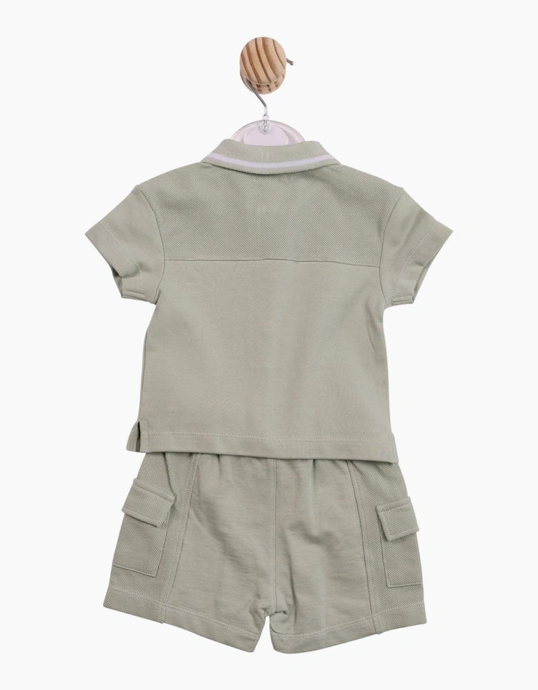 Boys Sage Green Waffle Polo Short Set