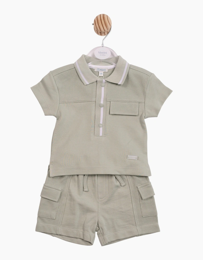 Boys Sage Green Waffle Polo Short Set