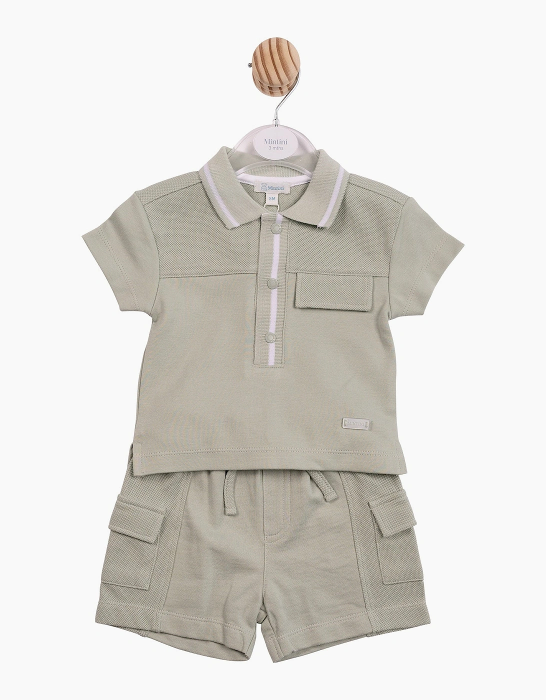Boys Sage Green Waffle Polo Short Set, 3 of 2