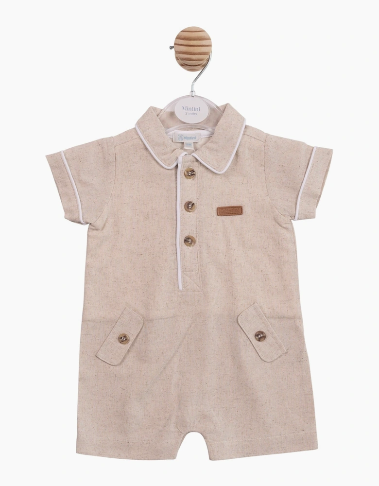 Boys Beige Linen Romper