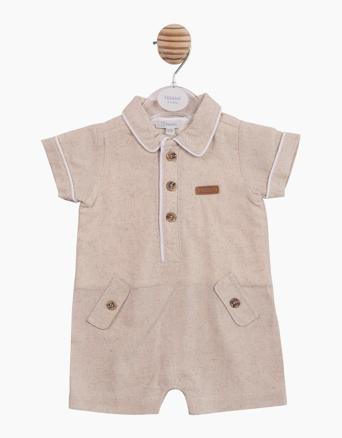 Boys Beige Linen Romper, 3 of 2