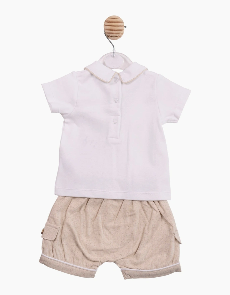 Boys Beige Linen Polo Jam Pant Set