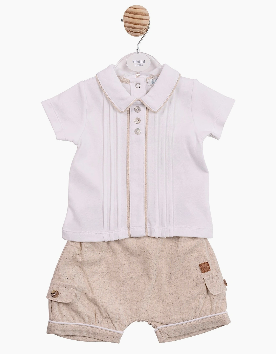 Boys Beige Linen Polo Jam Pant Set, 3 of 2