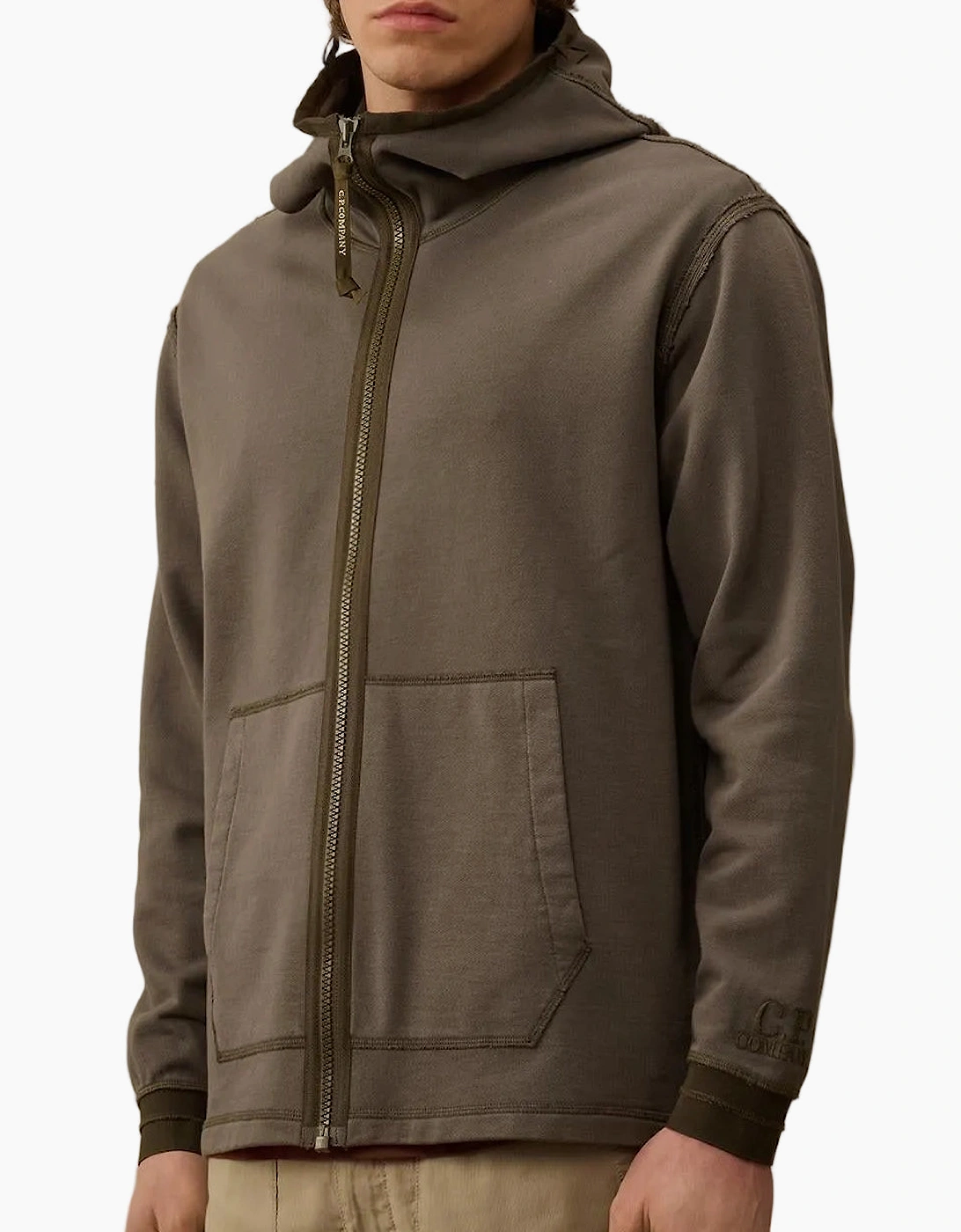 Diagonal Fleece Zip Hoodie
