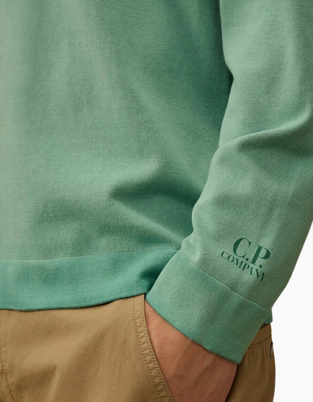 Cotton Crepe Crewneck Cuff Logo Knit