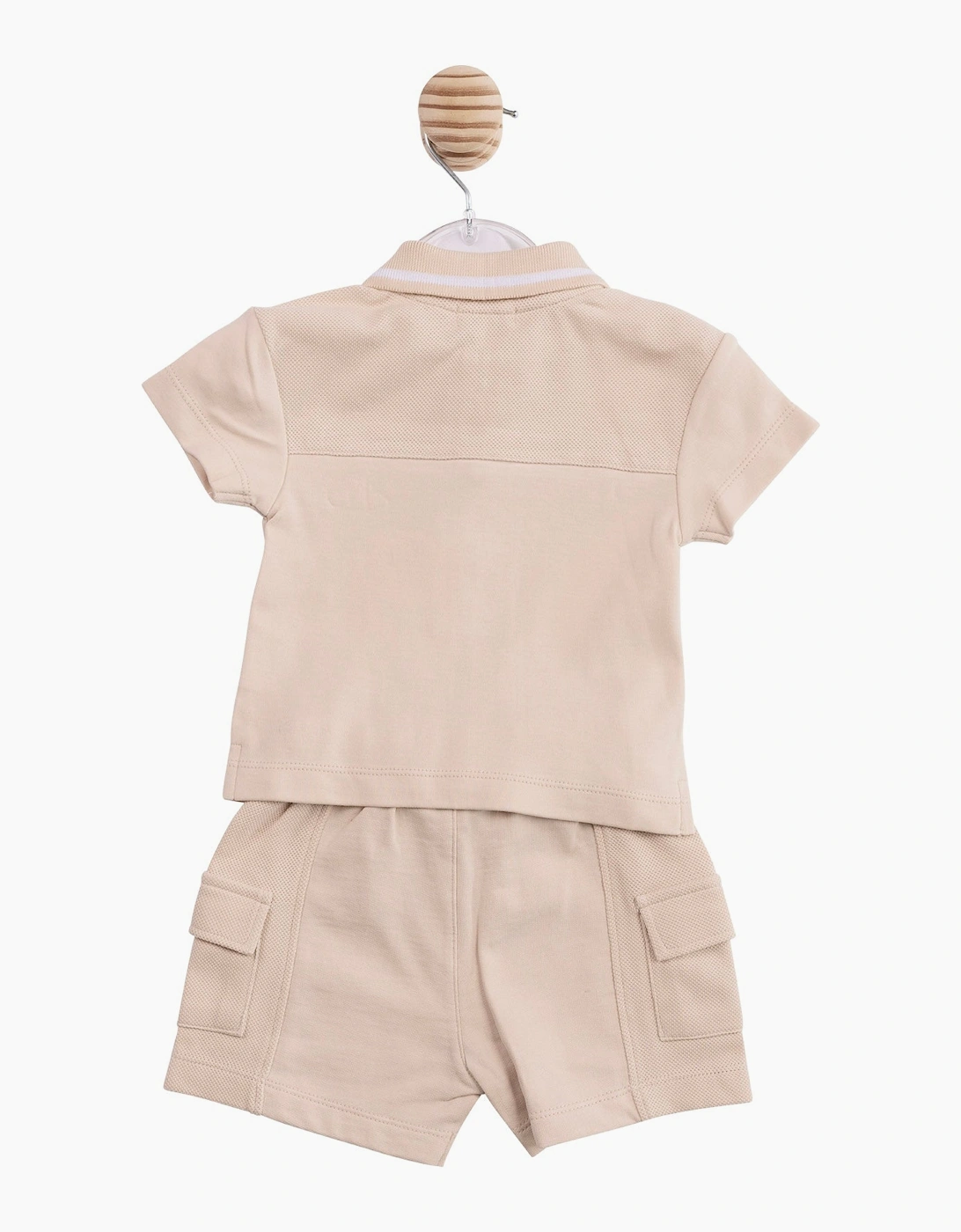 Boys Beige Waffle Polo Short Set