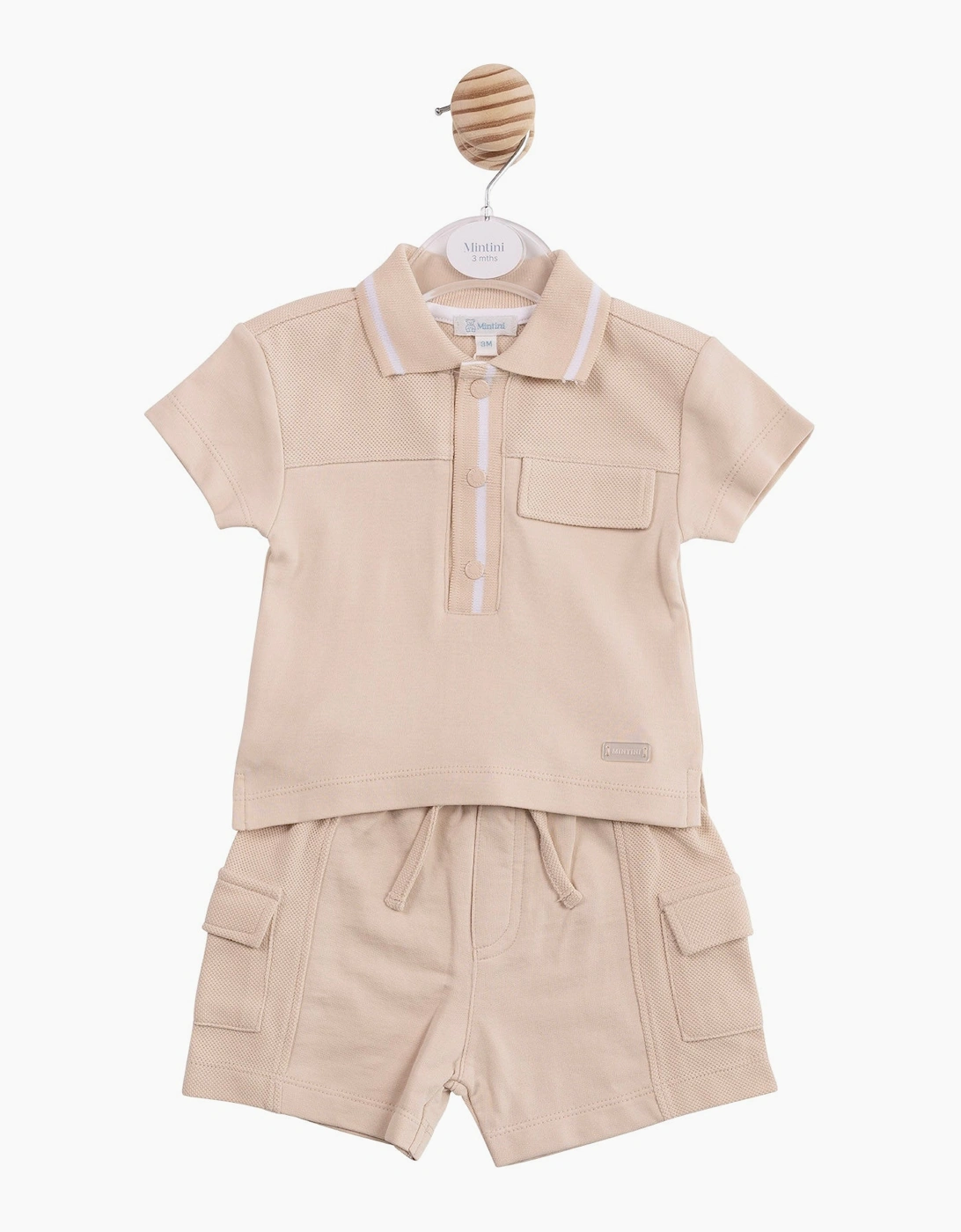 Boys Beige Waffle Polo Short Set