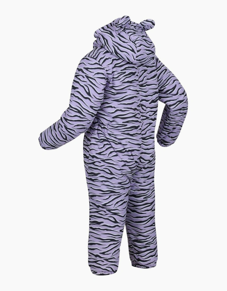 Hooded Neck Long Sleeve Tiger Patterned Snowsuit