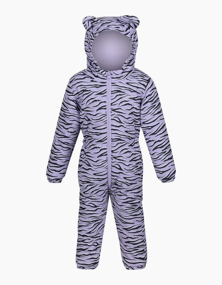 Hooded Neck Long Sleeve Tiger Patterned Snowsuit