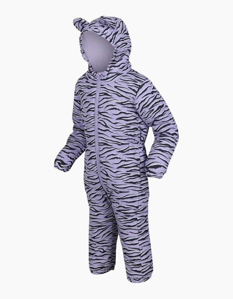 Hooded Neck Long Sleeve Tiger Patterned Snowsuit