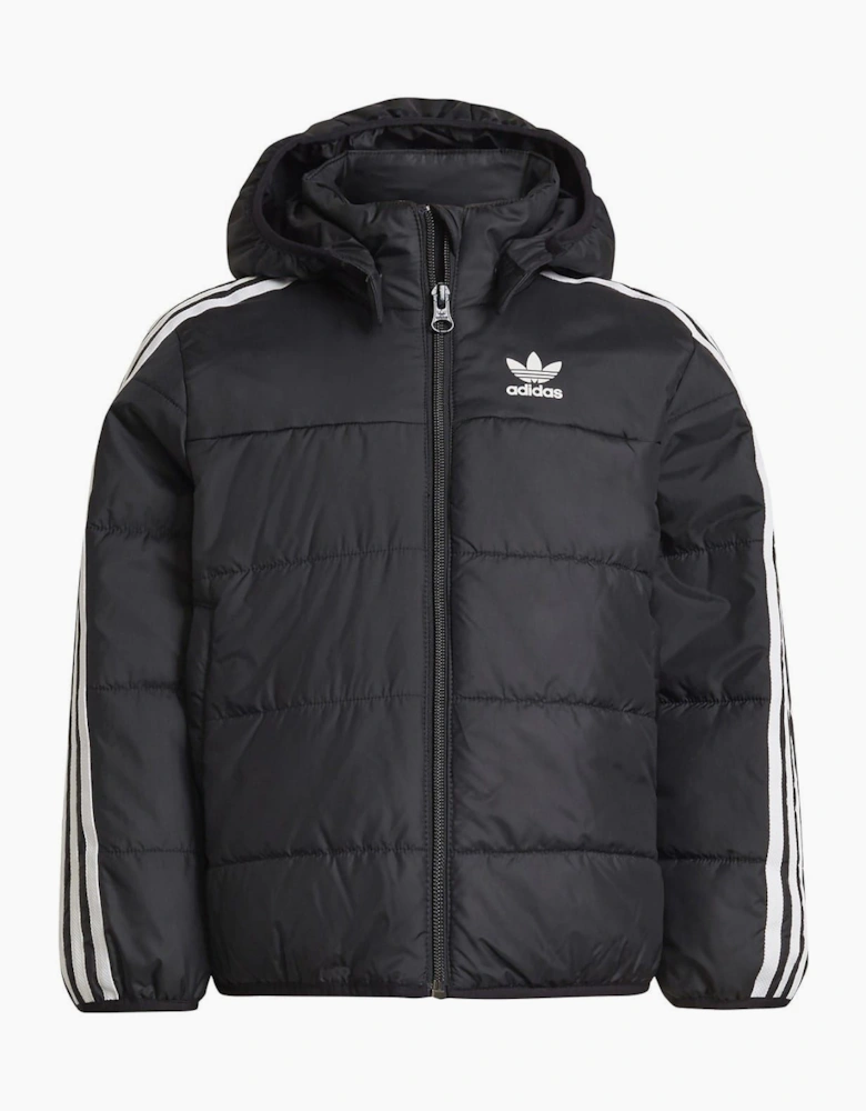 Solid Patterned Hooded Puffer Jacket with Ribbed Cuff
