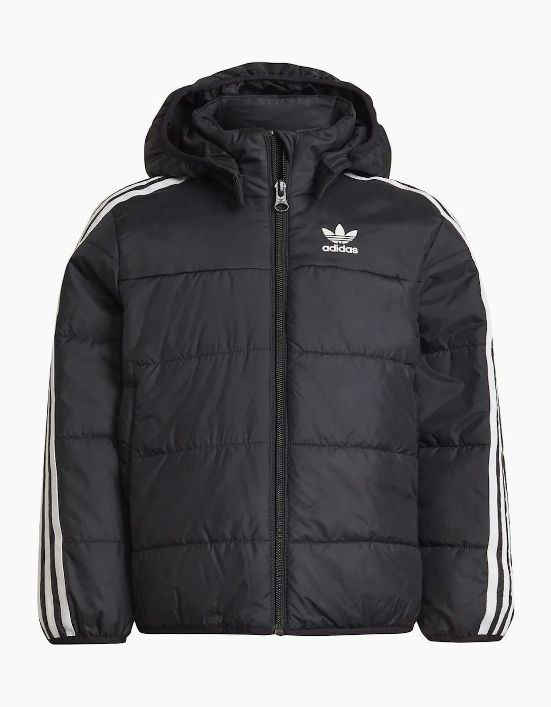 Solid Patterned Hooded Puffer Jacket with Ribbed Cuff