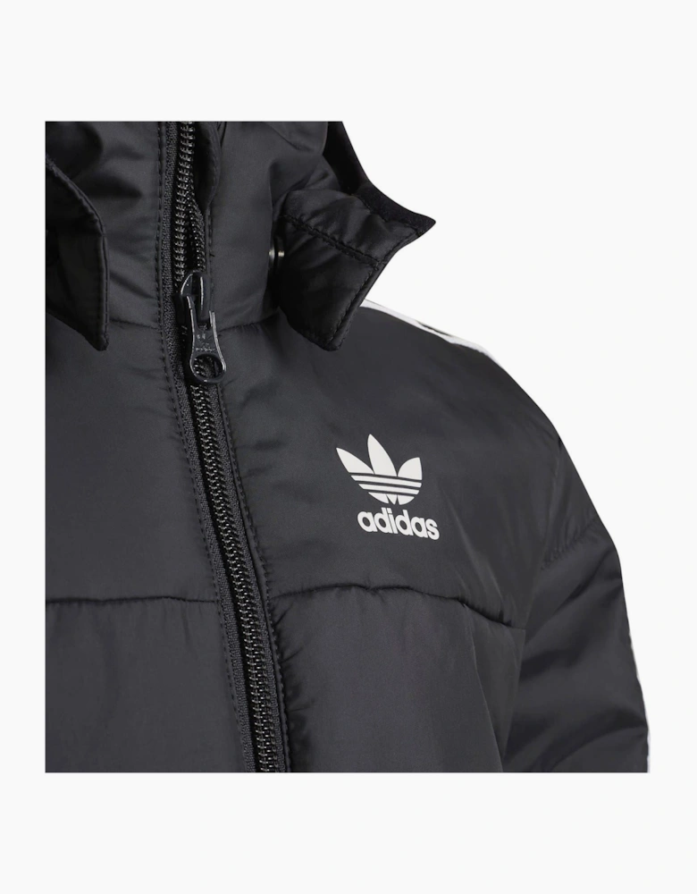Solid Patterned Hooded Puffer Jacket with Ribbed Cuff