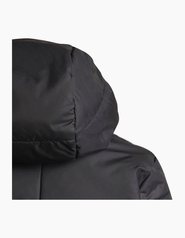 Solid Patterned Hooded Puffer Jacket with Ribbed Cuff
