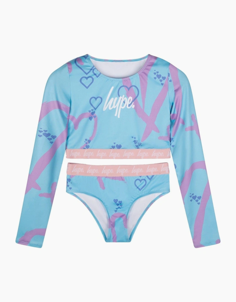 Heart Lettering Graphic Print Swimsuit