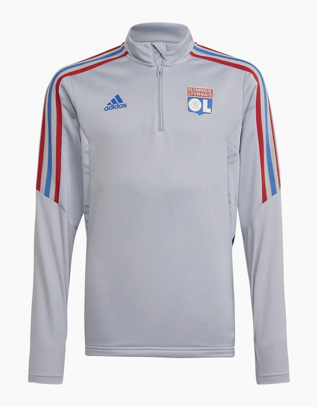 Adidas Unisex Grey Olympique De Marseille Three Bar Logo Funnel Neck Athletic Top  Size 11-12 Years