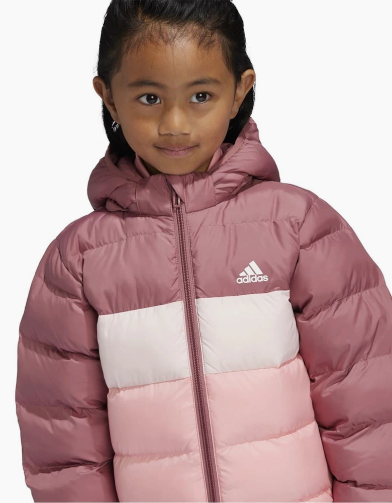 Color Block Hooded Ribbed Cuff Puffer Jacket with Zipped Pocket
