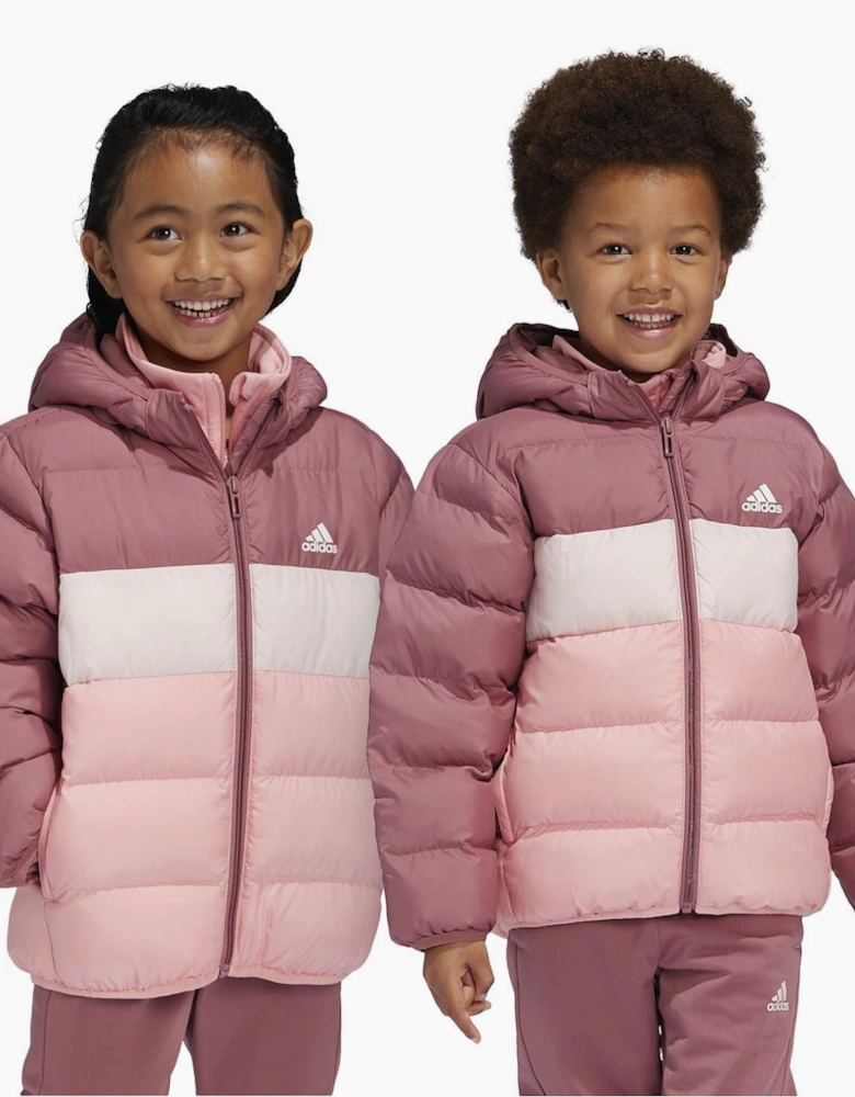 Color Block Hooded Ribbed Cuff Puffer Jacket with Zipped Pocket