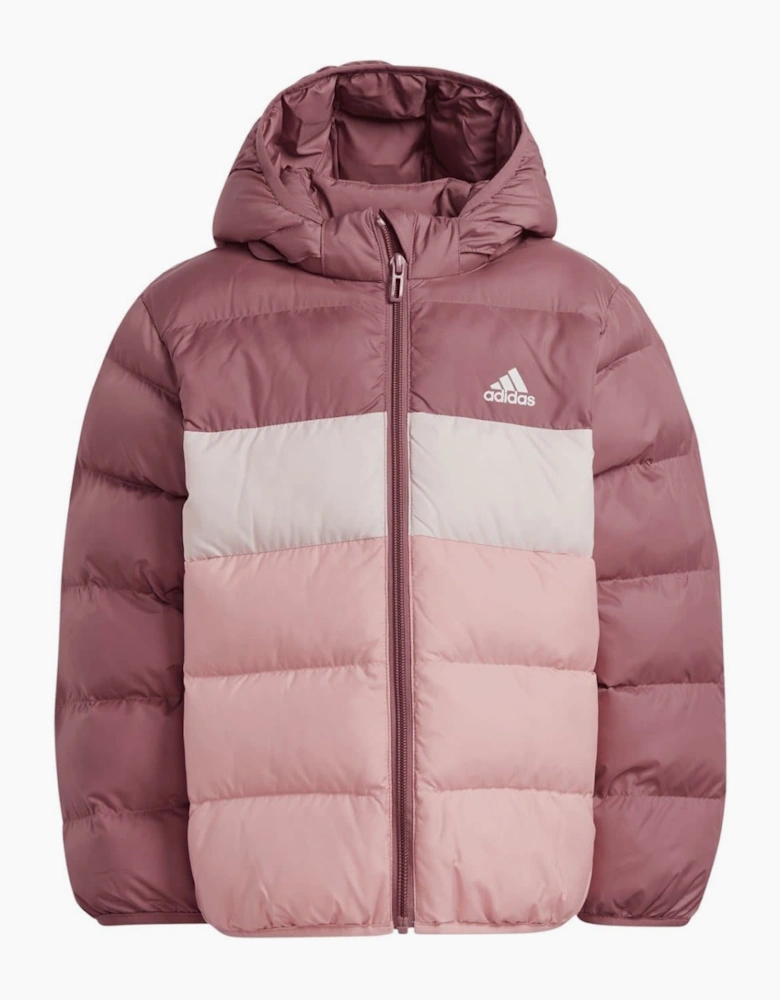 Color Block Hooded Ribbed Cuff Puffer Jacket with Zipped Pocket