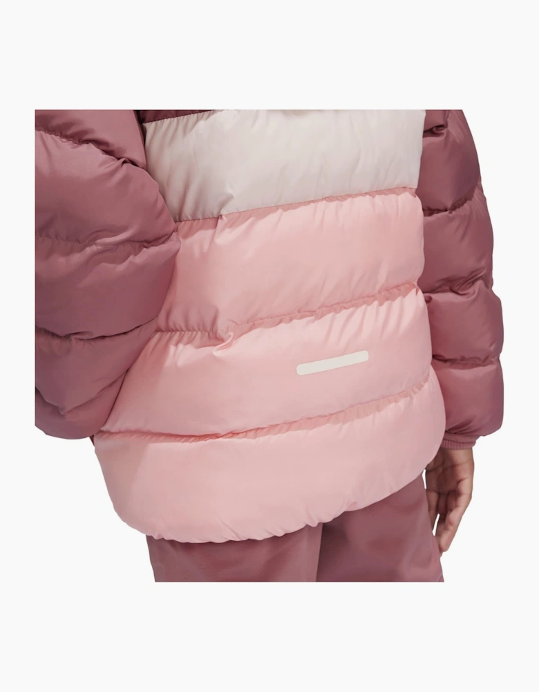 Color Block Hooded Ribbed Cuff Puffer Jacket with Zipped Pocket