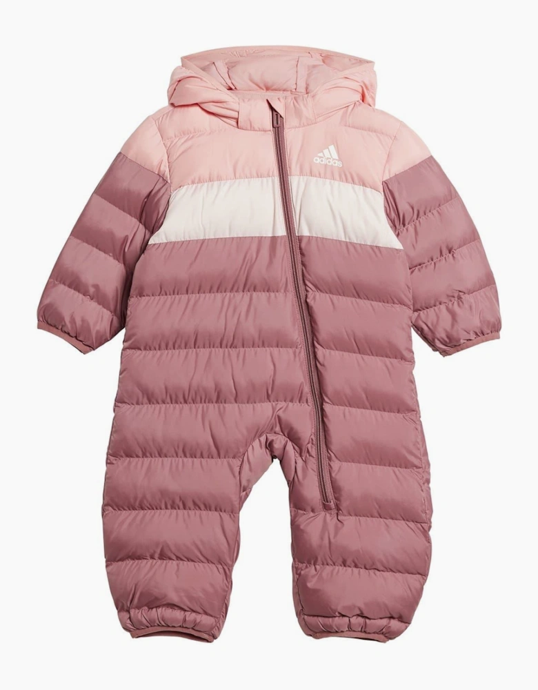 Kids Hooded Neck Long Sleeve Horizontal Stripe Snowsuit