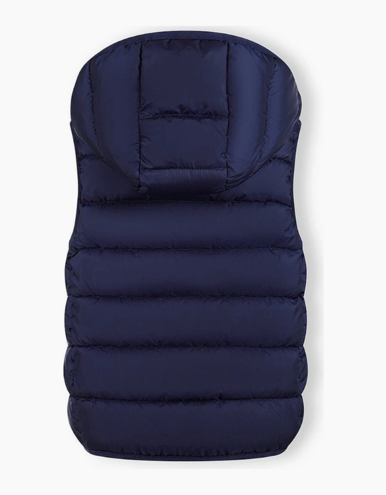Girls Quilted Gilet Full Zip Detachable Hood Navy