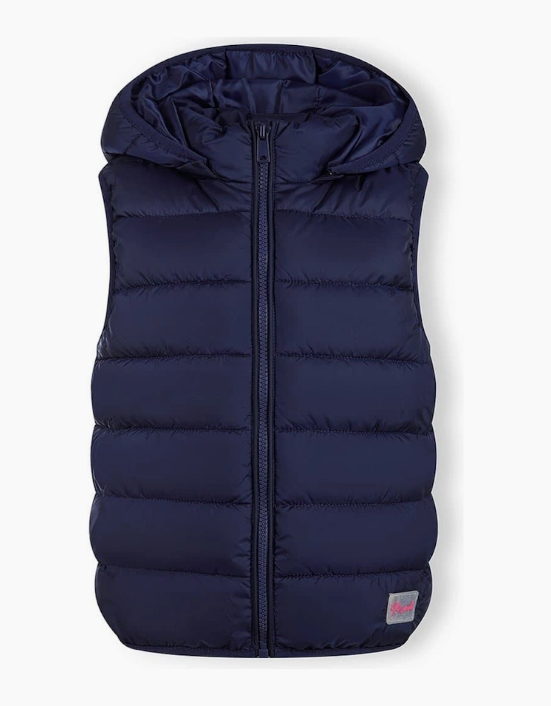 Girls Quilted Gilet Full Zip Detachable Hood Navy